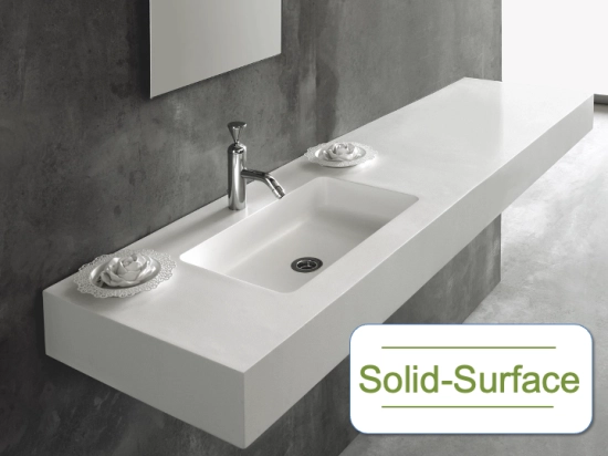 Plan vasque lavabo sur mesure : L 60 à 201 x P 40 à 51 cm, finition lisse mate, Solid-Surface, Anti bactérien, résine Akrytan® SOLID teinté dans la masse, Livraison Offerte.